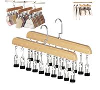 Wooden Legging Organiser for Wardrobe, 2 Pack - 10 Clips Space Saving Trousers Hangers, 360° Swivel Hook Hanging Closet Storage for Yoga Pants, Jeans, Hats, Socks (Vintage/Natural)