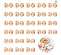 Wooden Letter Beads 52Pcs Alphabet Wooden Beads 12mm Square with Large Hole, Natural Color, for Jewelry Making and DIY Crafts