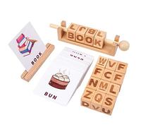 Wooden Letter Blocks Moveable Spinning Alphabet Matching Words Spelling Reading with 50pcs Cards Kindergarten Preschool Montessori Early Education Learning Toy Games for Children Boys Girls Over 3 Yea