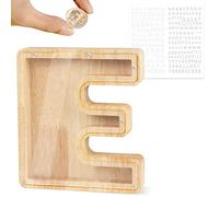Wooden Letter Money Box for Kids Personalised Piggy Bank Letter A-Z Transparent Money Bank Saving Coins Cash Change Creative Gift for Children Boys Girls Decorative Money Box (E)