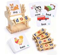 Wooden Letters Phonics Toys for Kids, Spelling Games for 3-7 Year Olds, Preschool Spelling & Reading Tools, Montessori Spinning Alphabet Learning Toy, Educational Birthday Gifts for Boys and Girls
