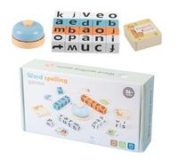 Wooden Letters Spelling Games Set - Scrabble Letters Phonics Games with 64 Flashcards, Alphabet Puzzle Game with Bell, Match And Spell Educational Toy for Boys, Girls