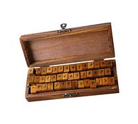 Wooden Letters Stamp Set Alphabet Rubber Stamps Symbol Stamps Wooden Box Crafting Materials Suitable for Journaling Gift Giving Art Projects, 42Pc Cursive Capital