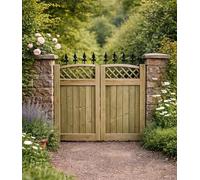 Wooden Lettuce Driveway Gates 4 Foot - Heavy Duty Treated Timber Double Gates, Garden & Driveway Entrance, Traditional ((120cm High x 210cm Wide x 5cm Deep))