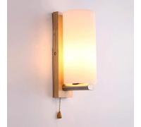 Wooden Light, Minimalist Solid Wood with Glass Lampshade E27 Lamp Creative Interior Wall Lamps Living Room Bedroom Bedside Balcony(A)