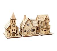 Wooden Lighted Cottage Ornament, Christmas Lighted Cottage Crafts, Village Home Cottage Craft Decorations, Wooden Illuminated Log Cabin Ornaments For Home,