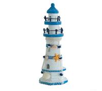 Wooden Lighthouse Ornament with Mediterranean Coastal Theme, Handcrafted Desktop and Home Decor Accent for Living Room, Shelf, or Office Spaces (23cm)