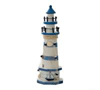 Wooden Lighthouse Ornament with Mediterranean Coastal Theme, Handcrafted Desktop and Home Decor Accent for Living Room, Shelf, or Office Spaces (30cm)