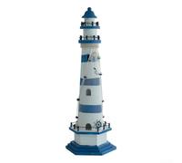 Wooden Lighthouse Ornament with Mediterranean Coastal Theme, Handcrafted Desktop and Home Decor Accent for Living Room, Shelf, or Office Spaces (57cm)
