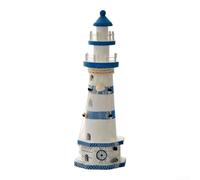 Wooden Lighthouse Ornament with Mediterranean Coastal Theme, Handcrafted Desktop and Home Decor Accent for Living Room, Shelf, or Office Spaces (38cm)