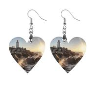 Wooden Lighthouse Rocks Seaside Earrings for Women Lightweight Dangle Earrings Ethnic Geometric Heart-Shaped Earring Vintage Retro Jewelry Gift for Daily Wear Wedding Party Graduation