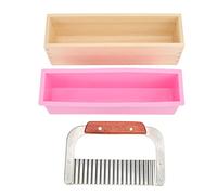 Wooden Loaf Soap Cutter Mold with Silicone Mold and Wave Soap Cutter, DIY Soap Making Kit for Beginners, Includes Pine Wood Box Metal Knife for Handcrafted Soap