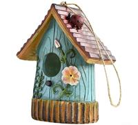 Wooden Look Bird House Resin - Traditional Nesting Box for Finch and Wren - Rustic Garden Decor Hanging Birdhouse for Balcony 13x7x17cm(Statue 1)