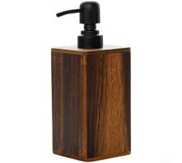 Wooden Lotion Dispenser With Matte Black Pump For Bathroom Counter Walnut Soap Bottle Smooth Finish Stable Base For Shampoo Liquid Storage Brown 7x7x16.5cm(Large Size)