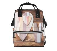 Wooden LOVE Prints Changing Bag Backpack Baby Diaper Bags for Mom Dad, Waterproof Nappy Rucksack Multifunctional Travel Bag