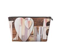 Wooden Love Prints PVC Leather Travel Toiletry Bag with Silver Zippers, Waterproof Cosmetic Organiser for Makeup, Toiletries & Essentials