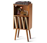 Wooden LP Record Player Stand, 3-Tier Turntable Stand Cabinet Holds up to 100 Albums, Metal Record Storage Holder and Organizer Table, Mid-Century Modern Record Player Holder for Living Room & Bedroom