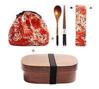 Wooden Lunch Box Japanese Bento Box Dinnerware Set with Bag & Spoon Fork Chopsticks Picnic Box for Students (JP13)