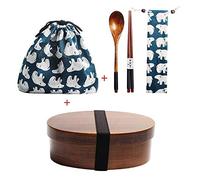 Wooden Lunch Box Japanese Bento Box Dinnerware Set with Bag & Spoon Fork Chopsticks Picnic Box for Students (JP10)