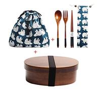 Wooden Lunch Box Japanese Bento Box Dinnerware Set with Bag & Spoon Fork Chopsticks Picnic Box for Students (JP1)