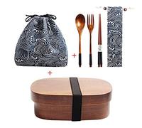 Wooden Lunch Box Japanese Bento Box Dinnerware Set with Bag & Spoon Fork Chopsticks Picnic Box for Students (JP3)