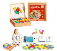 Wooden Magnetic Pattern Block Puzzle Set - Montessori Brain Blocks, Creative Magnetic Puzzle with 280pcs Pattern Blocks, 8 Scene Cards, Pens, Inspiring Play & Joyful Learning (220pc)
