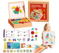 Wooden Magnetic Pattern Block Puzzle Set - Montessori Educational Learning Toys, Colorful Geometric Shape Puzzles for Kids (225 PCS)