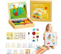 Wooden Magnetic Pattern Block Puzzle Set - Montessori Tangram STEM Educational Toys - 225PCS Colorful Geometric Shape Puzzles for Kids