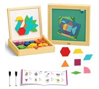Wooden Magnetic Pattern Block Puzzle Set, Tangram Puzzle with Pattern Cards, Wooden Stacking Blocks, Creative Magnetic Puzzles, Early Math Geometric Learning Tool (180 Pcs - Standard Model)