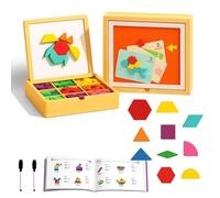 Wooden Magnetic Pattern Block Puzzle Set, Tangram Puzzle with Pattern Cards, Wooden Stacking Blocks, Creative Magnetic Puzzles, Early Math Geometric Learning Tool (220 Pcs - Deluxe Model)