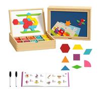 Wooden Magnetic Pattern Block Puzzle Set, Tangram Puzzle with Pattern Cards, Wooden Stacking Blocks, Creative Magnetic Puzzles, Early Math Geometric Learning Tool (280 Pcs - Flagship Model)