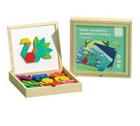 Wooden Magnetic Pattern Block Puzzle Set with 280pcs Tangram Puzzles Blocks+18 Question Types (540 question)+8 Scene Cards+2 Pens, Montessori Tangram Educational, Geometric Shapes Puzzle Toys (180pc)