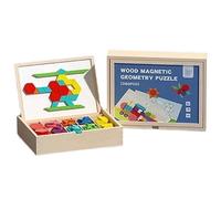 Wooden Magnetic Pattern Block Puzzle Set with 280pcs Tangram Puzzles Blocks+18 Question Types (540 question)+8 Scene Cards+2 Pens, Montessori Tangram Educational, Geometric Shapes Puzzle Toys (280pc)