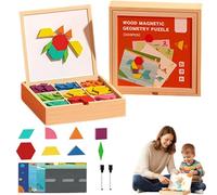 Wooden Magnetic Pattern Block Puzzle Set with 280pcs Tangram Puzzles Blocks+18 Question Types (540 question)+8 Scene Cards+2 Pens, Montessori Tangram Educational, Geometric Shapes Puzzle Toys (220pc)