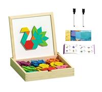Wooden Magnetic Pattern Blocks Set | Early Math Geometric Concepts Fine Motor Toys,Geometric Shape Puzzle with Cards,for 4-8 Years Old Kids Toddler Children Boys Girls