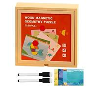 Wooden Magnetic Pattern Blocks Set - Shape Design Activity, Pattern Matching Game | Safe Geometric Cube Educational Toy, Imagination Boost Puzzle for Boys Girls Travel Learning Home Preschool