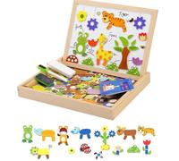 Wooden Magnetic Puzzle, Magnetic Puzzle Board and Drawing Board, Whiteboard/Chalkboard Portable Wooden Education Jigsaw Toy for Baby Girls Boys Classroom School Learning