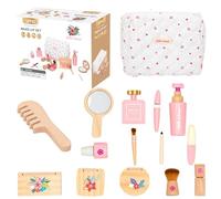 Wooden Makeup Toy Set - Comprehensive Early Educational Makeup, Imaginative Interactive Pretend with Cotton Bag, for Girls
