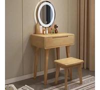 Wooden Makeup Vanity with Lights & Stool Compact Dressing Table with Drawers for Bedroom Ideal for Girls - Color A Size L-60cm