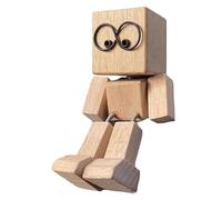 Wooden Man Figurine - Shaking Feet Wooden Doll Human Shape - Desktop Dashboard Funny Sculpture Ornament for Family Outings Road Trip Living Room Commuting Dormitory