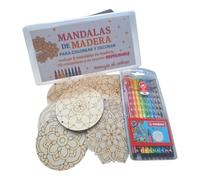 Wooden Mandalas Coloring Kit - Includes 8 Markers and Sturdy Reusable Box - DIY Crafts for Kids and Adults, Creative Anti-Stress Gift
