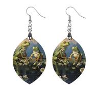 Wooden Many Frogs Earrings for Women Lightweight Dangle Earrings Ethnic Geometric Apricot Shaped Earring Vintage Retro Jewelry Gift for Daily Wear Wedding Party Graduation