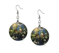 Wooden Many Frogs Earrings for Women Lightweight Dangle Earrings Ethnic Geometric Round Earring Vintage Retro Jewelry Gift for Daily Wear Wedding Party Graduation