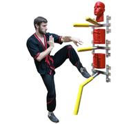 Wooden Martial Arts Training Dummy with Spring Arm & Leg, Wall Mounted or Freestanding, Boxing Reaction Target for Combat & Fitness