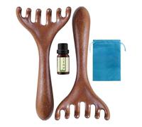 Wooden Massage Comb - 2 x Head Massage Combs - 6 Prongs Relaxing Tool with Wooden Body Brush for Neck, Face, Spa and Home