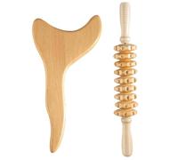 Wooden Massage Tools Set for Body Shaping,2pcs Wood Therapy Kit Anti Cellulite Lymphatic Drainage Massager Incorporate ＆ 9-Wheels Wooden Massage Roller for Legs, Back, Neck, Arms