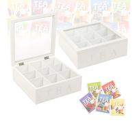 Wooden MDF Tea Box 9 Section Clear Lid Compartments Container Bag Caddy Chest