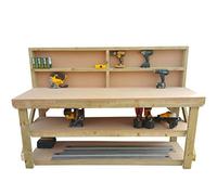 Wooden MDF Workbench With Back and Double Shelf - Work Table Handmade Strong Heavy Duty - Made From Construction Grade Timber (6ft)