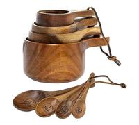 Wooden Measuring Cups and Spoons Set | 4/8 Pieces Wood Spoon Cup Measurements Set | Stackable Cooking Spoon Cup Sets for Bakers & Chefs | Multi Function Spoons and Cups for Coffee, Sugar & Salt