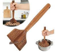 Wooden Meat Chopper,Non Scratch Heat Resistant Ground Beef Meat Masher,Non-Stick Mince Masher with 4 Blade Heads,Multi Use Meats Separator Kitchen Tool for Beef,Turkey,Sausage